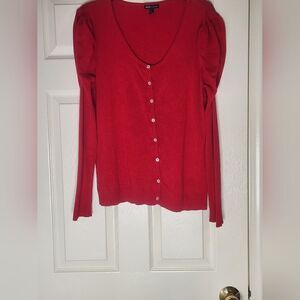 MNG by Mango XL Red VISCOSE Blend Puff Sleeve Buttons Up Women Cardigan Sweater